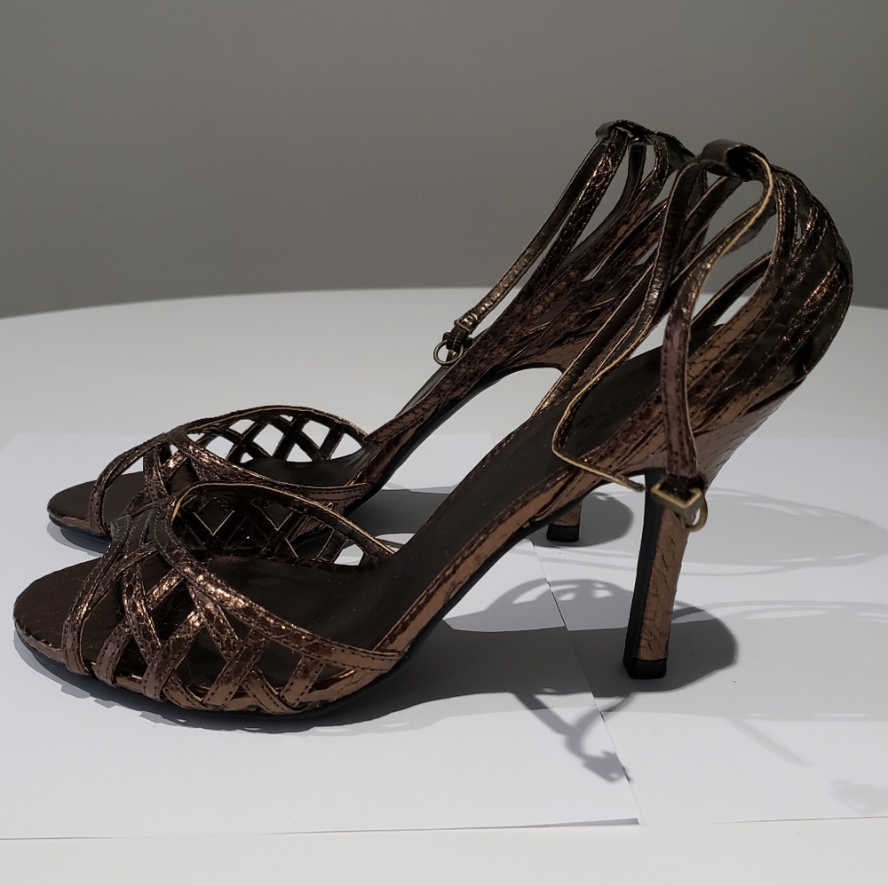 Bronze strappy opened toe heels